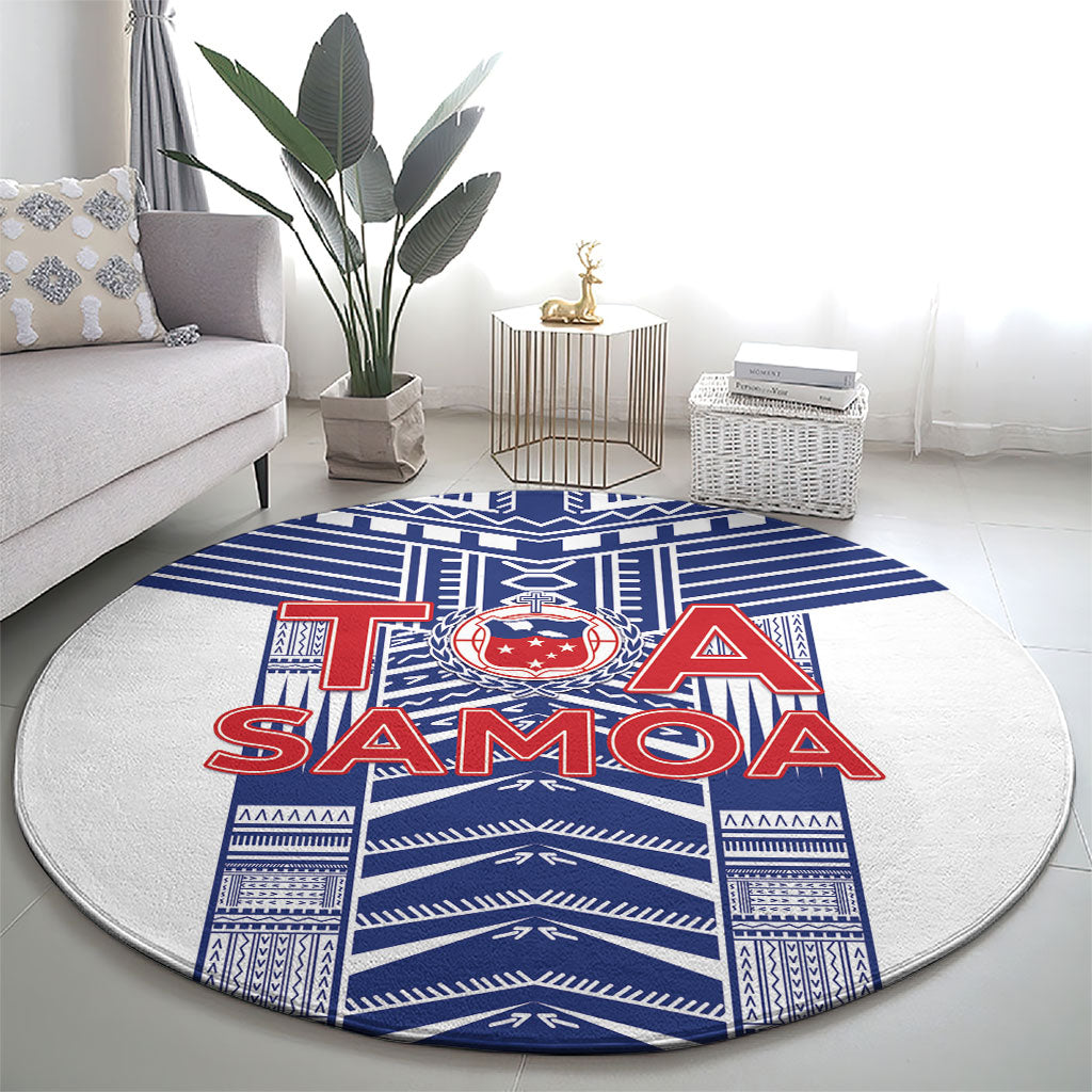 Rugby Toa Samoa Round Carpet Samoan Tatau White Version LT05 - Polynesian Pride