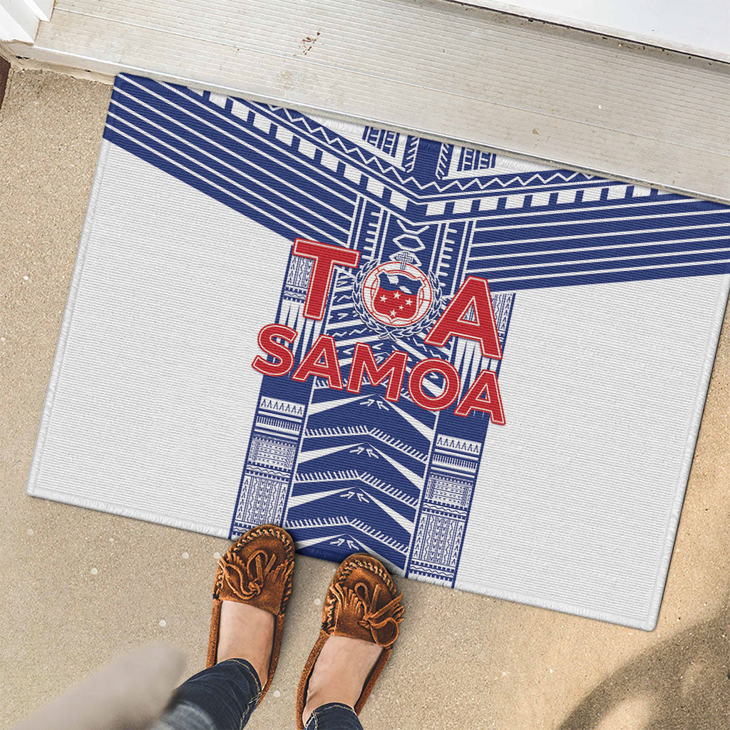 Rugby Toa Samoa Rubber Doormat Samoan Tatau White Version LT05 - Polynesian Pride