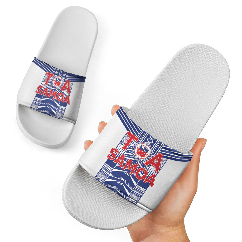 Rugby Toa Samoa Slide Sandals Samoan Tatau White Version LT05 - Polynesian Pride