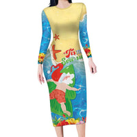 Christmas In Hawaii Family Matching Long Sleeve Bodycon Dress and Hawaiian Shirt Tis The Sea Sun