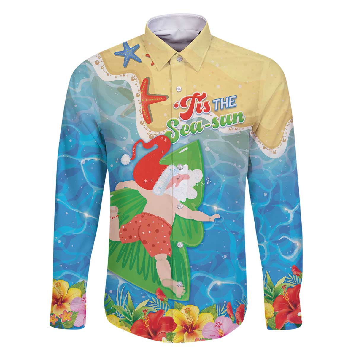 Christmas In Hawaii Family Matching Off The Shoulder Long Sleeve Dress and Hawaiian Shirt Tis The Sea Sun