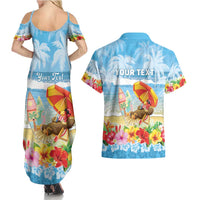 Personalised Hawaii Funny Thanksgiving Couples Matching Summer Maxi Dress and Hawaiian Shirt Thankful From The Beach