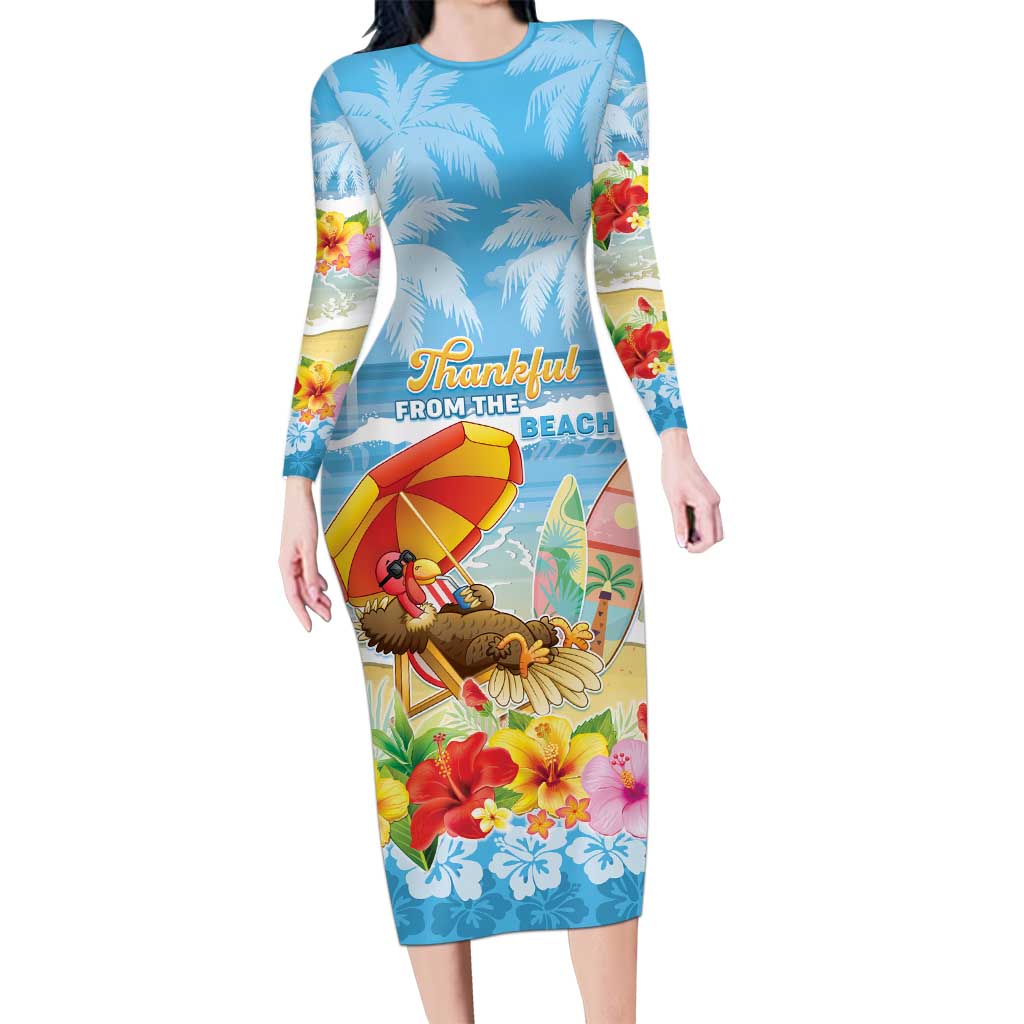 Personalised Hawaii Funny Thanksgiving Family Matching Long Sleeve Bodycon Dress and Hawaiian Shirt Thankful From The Beach