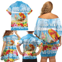Personalised Hawaii Funny Thanksgiving Family Matching Off Shoulder Short Dress and Hawaiian Shirt Thankful From The Beach