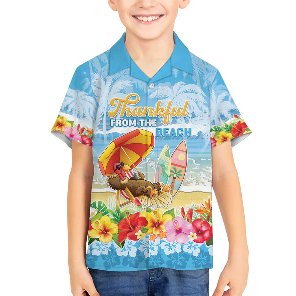 Personalised Hawaii Funny Thanksgiving Family Matching Off Shoulder Short Dress and Hawaiian Shirt Thankful From The Beach