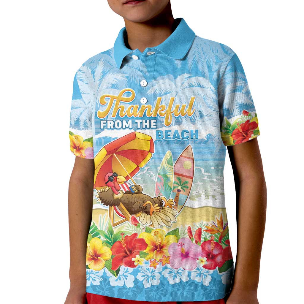 Personalised Hawaii Funny Thanksgiving Kid Polo Shirt Thankful From The Beach LT05 Kid Blue - Polynesian Pride