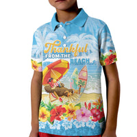 Personalised Hawaii Funny Thanksgiving Kid Polo Shirt Thankful From The Beach LT05 Kid Blue - Polynesian Pride