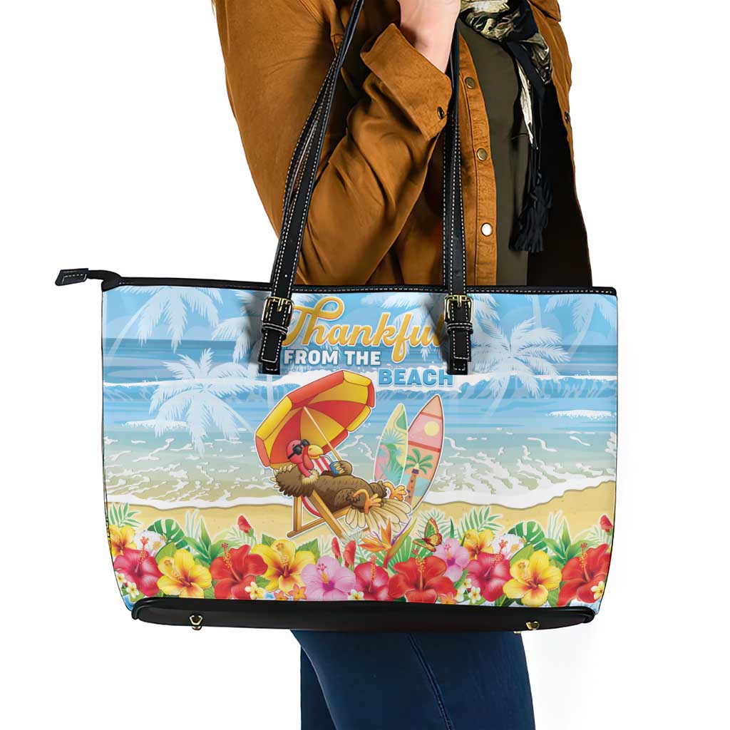 Hawaii Funny Thanksgiving Leather Tote Bag Thankful From The Beach