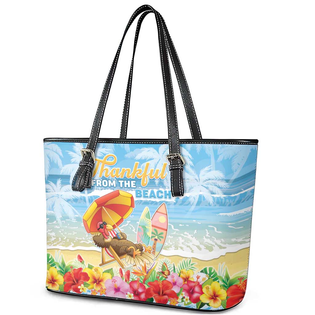 Hawaii Funny Thanksgiving Leather Tote Bag Thankful From The Beach