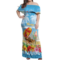 Personalised Hawaii Funny Thanksgiving Off Shoulder Maxi Dress Thankful From The Beach LT05 Women Blue - Polynesian Pride