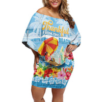 Personalised Hawaii Funny Thanksgiving Off Shoulder Short Dress Thankful From The Beach LT05 Women Blue - Polynesian Pride