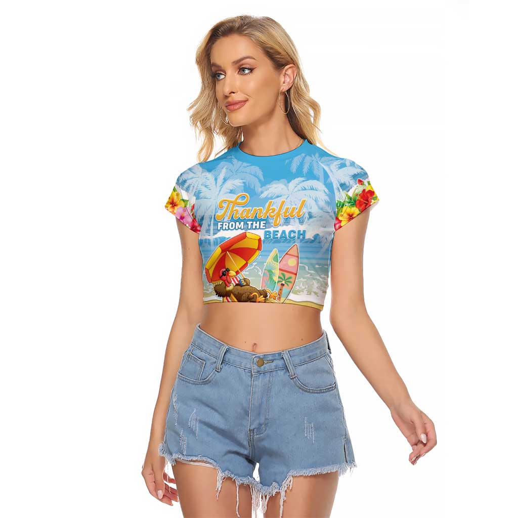Personalised Hawaii Funny Thanksgiving Raglan Cropped T Shirt Thankful From The Beach LT05 Female Blue - Polynesian Pride