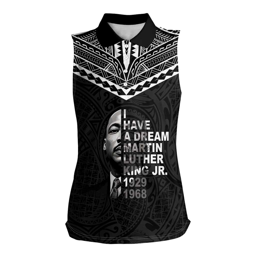 American Samoa MLK Day Women Sleeveless Polo Shirt Polynesian Style LT05 Female Black - Polynesian Pride