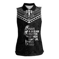 American Samoa MLK Day Women Sleeveless Polo Shirt Polynesian Style LT05 Female Black - Polynesian Pride