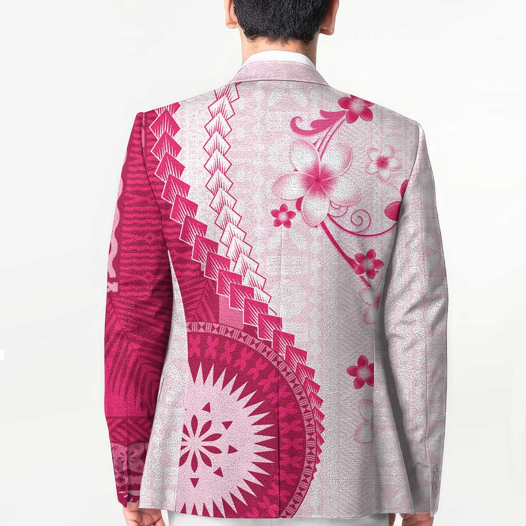 Bula Fiji Blazer Pink Plumeria Masi Tapa Pattern LT05 - Polynesian Pride