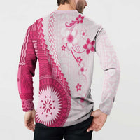 Bula Fiji Button Sweatshirt Pink Plumeria Masi Tapa Pattern LT05 - Polynesian Pride