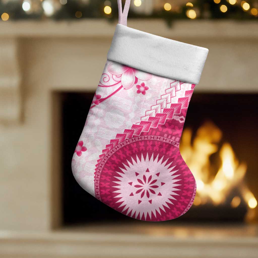 Bula Fiji Christmas Stocking Pink Plumeria Masi Tapa Pattern LT05 Set of 2 Pink - Polynesian Pride