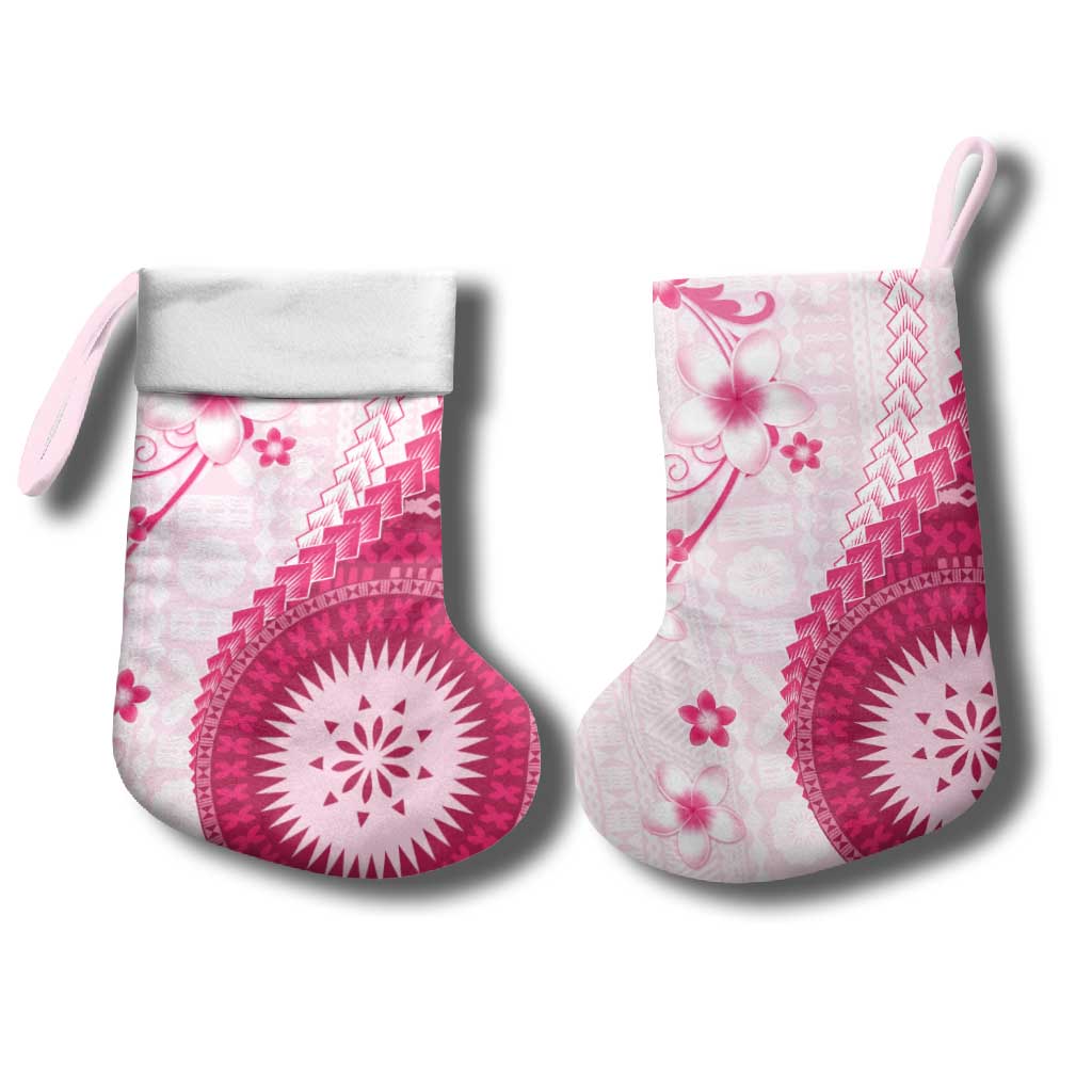 Bula Fiji Christmas Stocking Pink Plumeria Masi Tapa Pattern LT05 - Polynesian Pride