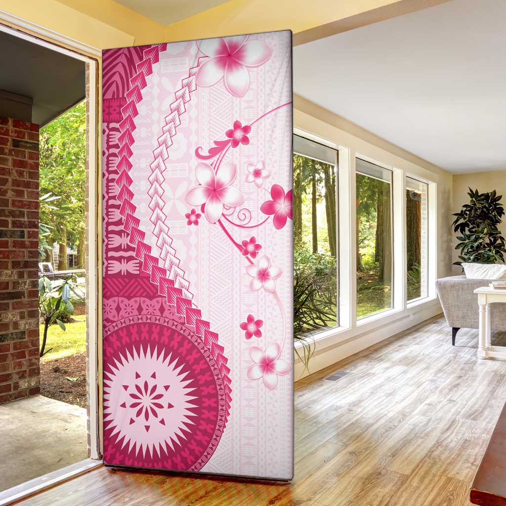 Bula Fiji Door Cover Pink Plumeria Masi Tapa Pattern LT05 - Polynesian Pride