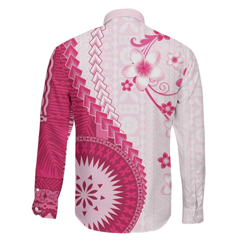 Bula Fiji Family Matching Mermaid Dress and Hawaiian Shirt Pink Plumeria Masi Tapa Pattern - Polynesian Pride