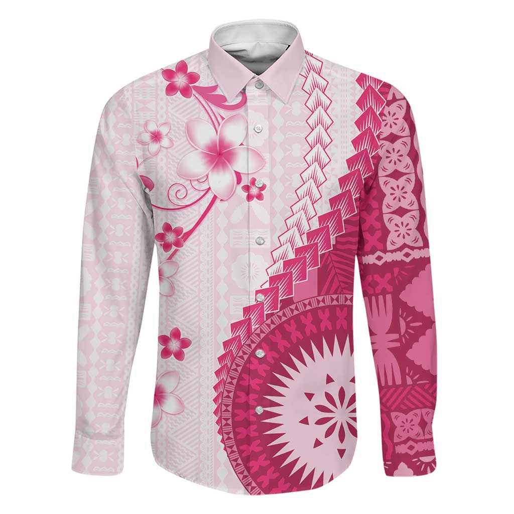 Bula Fiji Family Matching Tank Maxi Dress and Hawaiian Shirt Pink Plumeria Masi Tapa Pattern - Polynesian Pride