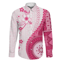Bula Fiji Family Matching Tank Maxi Dress and Hawaiian Shirt Pink Plumeria Masi Tapa Pattern - Polynesian Pride