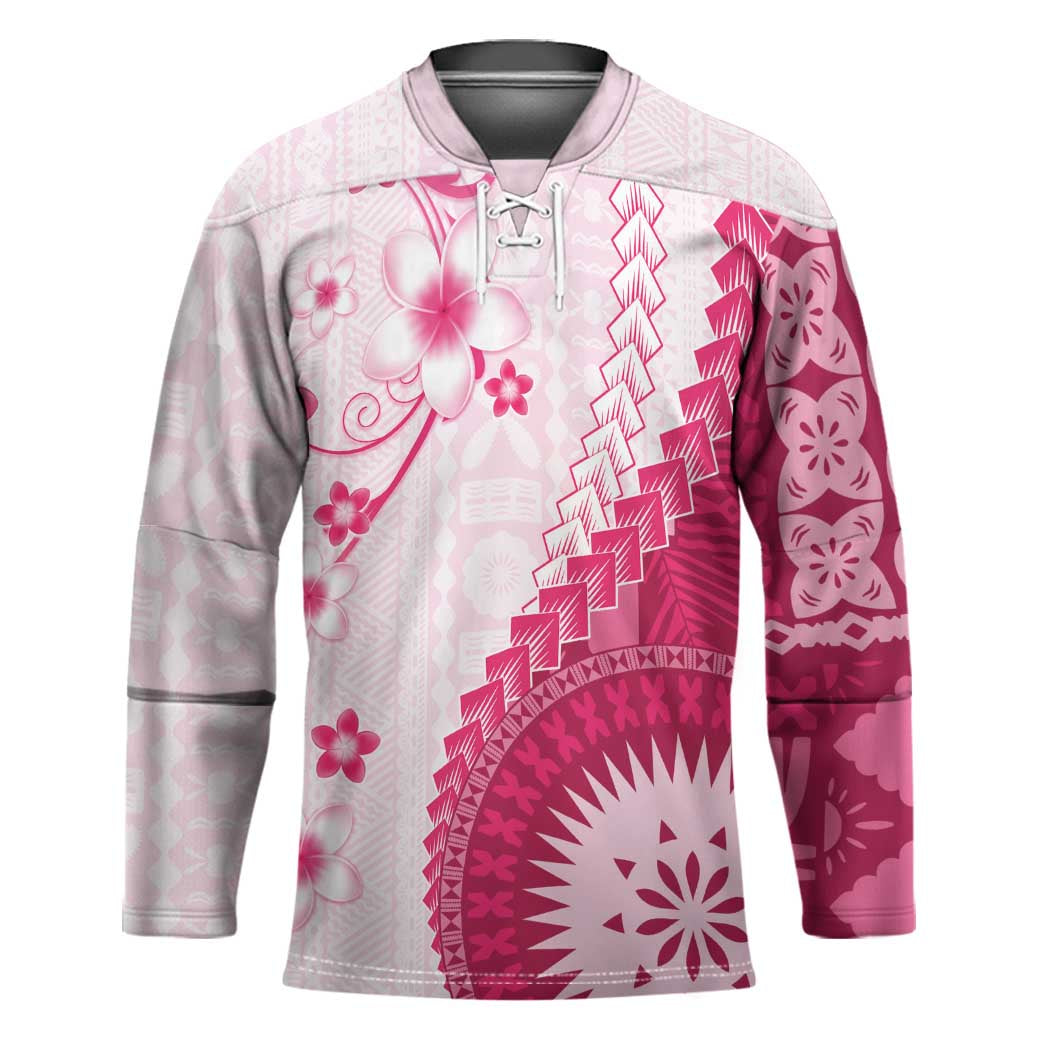 Bula Fiji Hockey Jersey Pink Plumeria Masi Tapa Pattern LT05 Unisex Pink - Polynesian Pride