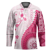 Bula Fiji Hockey Jersey Pink Plumeria Masi Tapa Pattern LT05 Unisex Pink - Polynesian Pride