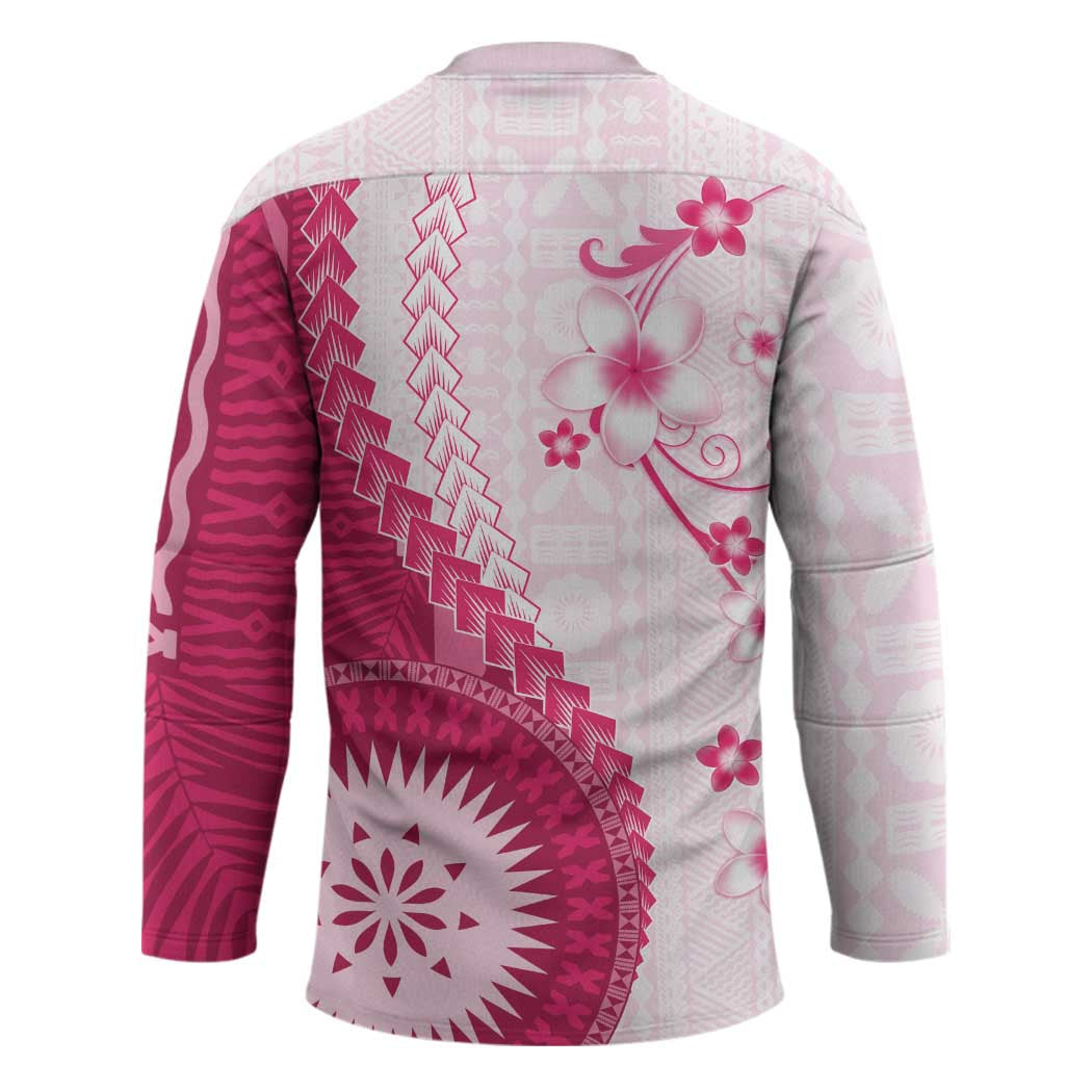 Bula Fiji Hockey Jersey Pink Plumeria Masi Tapa Pattern LT05 - Polynesian Pride