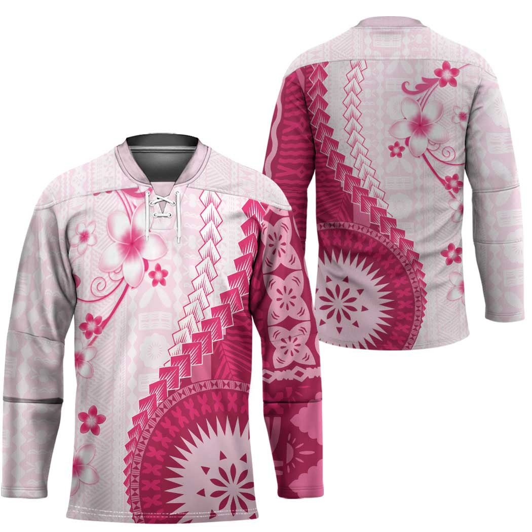 Bula Fiji Hockey Jersey Pink Plumeria Masi Tapa Pattern LT05 - Polynesian Pride