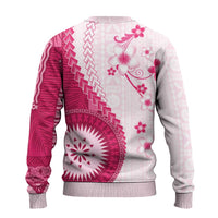 Bula Fiji Ugly Christmas Sweater Pink Plumeria Masi Tapa Pattern LT05 - Polynesian Pride