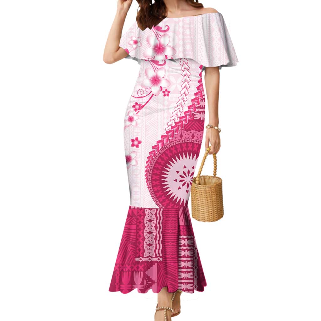 Bula Fiji Mermaid Dress Pink Plumeria Masi Tapa Pattern - Polynesian Pride