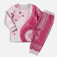Bula Fiji Christmas Pajama Set Pink Plumeria Masi Tapa Pattern LT05 Men Pink - Polynesian Pride