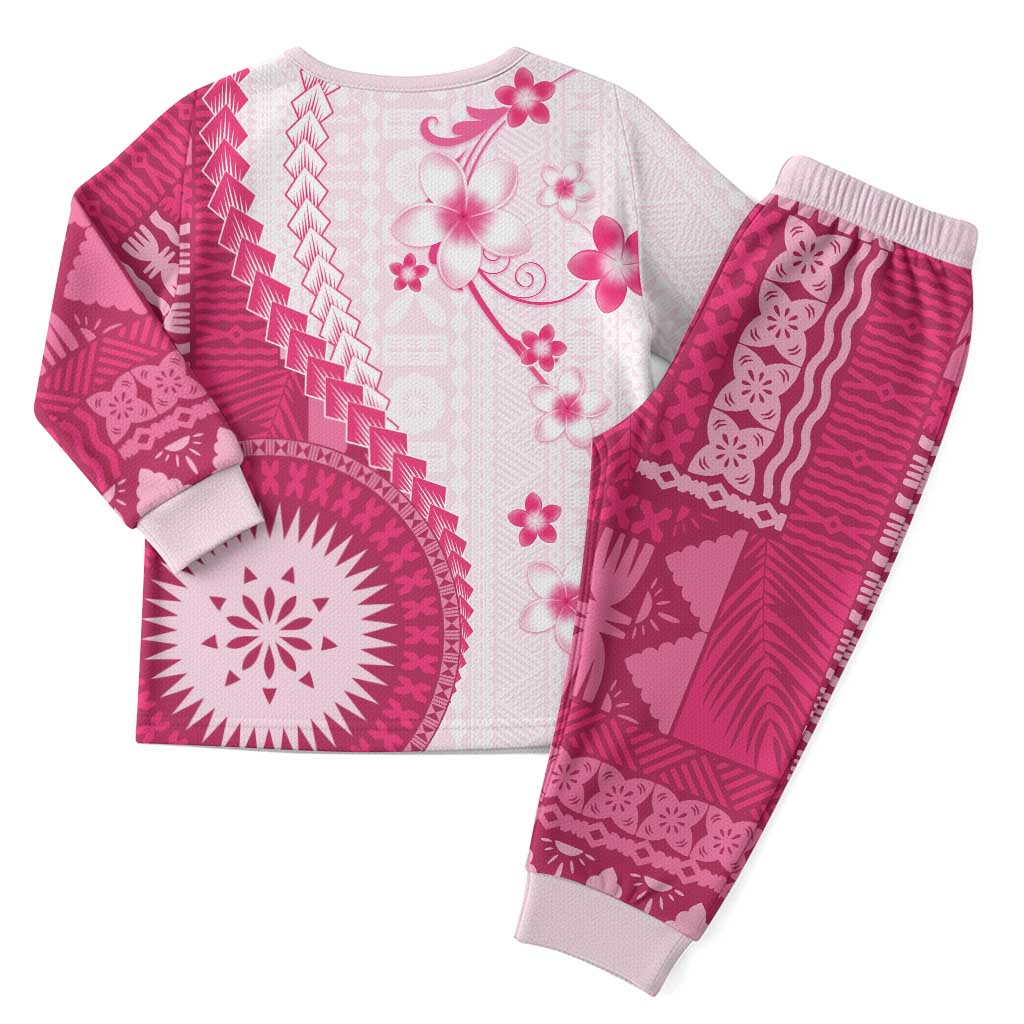 Bula Fiji Christmas Pajama Set Pink Plumeria Masi Tapa Pattern LT05 - Polynesian Pride
