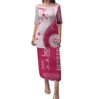 Bula Fiji Puletasi Pink Plumeria Masi Tapa Pattern - Polynesian Pride