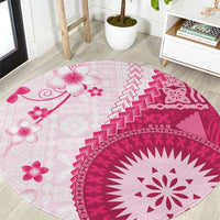 Bula Fiji Round Carpet Pink Plumeria Masi Tapa Pattern LT05 Pink - Polynesian Pride