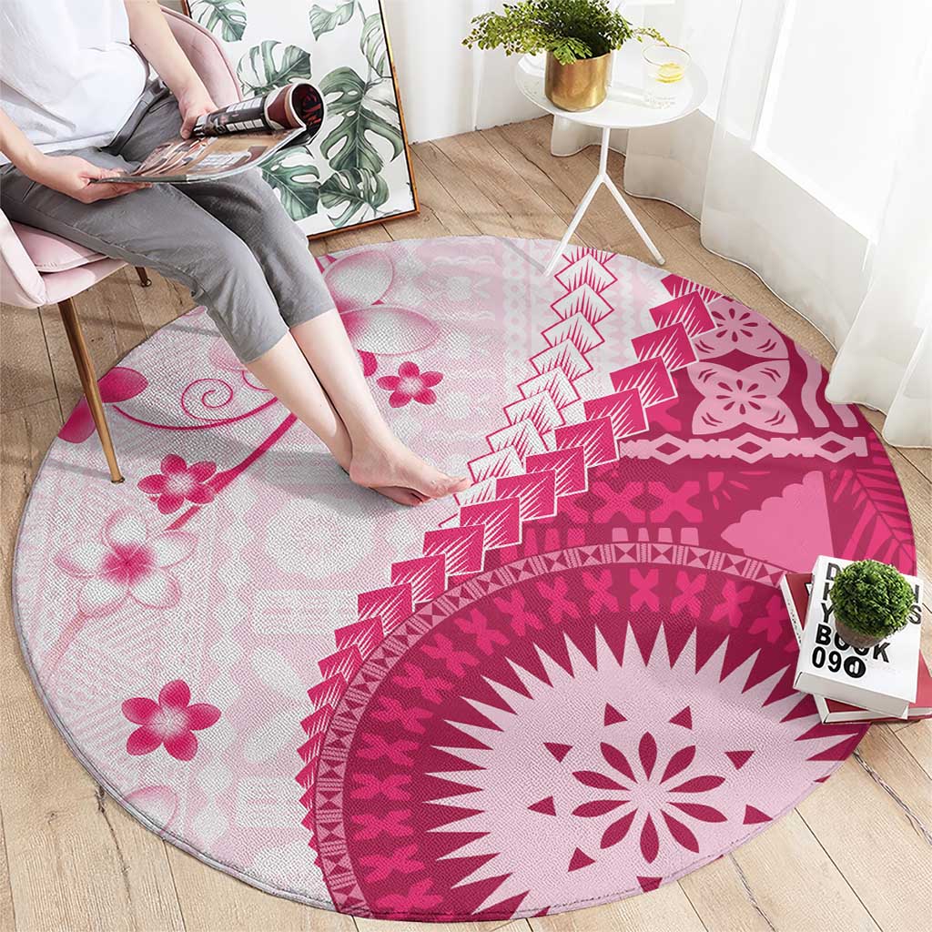 Bula Fiji Round Carpet Pink Plumeria Masi Tapa Pattern LT05 - Polynesian Pride