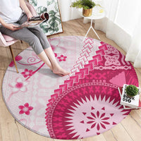 Bula Fiji Round Carpet Pink Plumeria Masi Tapa Pattern LT05 - Polynesian Pride