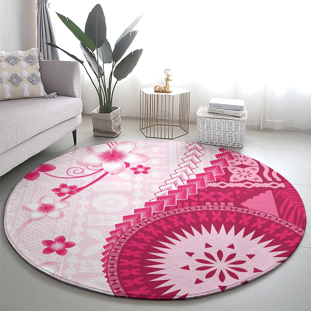 Bula Fiji Round Carpet Pink Plumeria Masi Tapa Pattern LT05 - Polynesian Pride