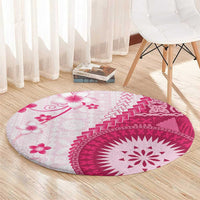 Bula Fiji Round Carpet Pink Plumeria Masi Tapa Pattern LT05 - Polynesian Pride