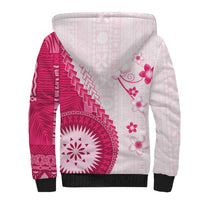 Bula Fiji Sherpa Hoodie Pink Plumeria Masi Tapa Pattern LT05 - Polynesian Pride