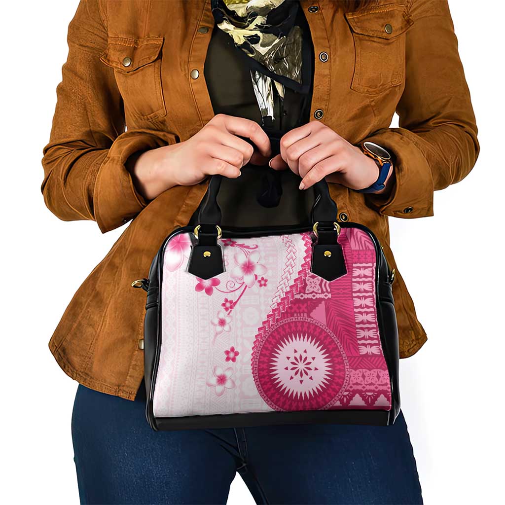 Bula Fiji Shoulder Handbag Pink Plumeria Masi Tapa Pattern LT05 - Polynesian Pride