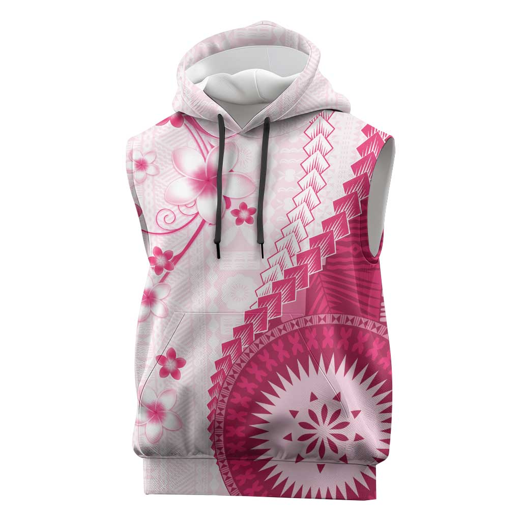 Bula Fiji Sleeveless Hoodie Pink Plumeria Masi Tapa Pattern LT05 Pink - Polynesian Pride
