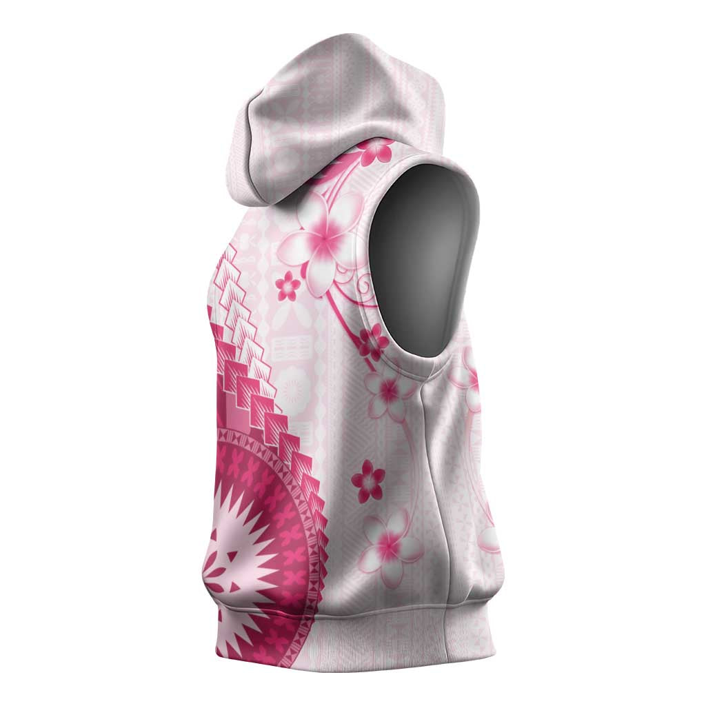 Bula Fiji Sleeveless Hoodie Pink Plumeria Masi Tapa Pattern LT05 - Polynesian Pride