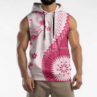 Bula Fiji Sleeveless Hoodie Pink Plumeria Masi Tapa Pattern LT05 - Polynesian Pride
