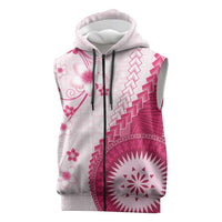 Bula Fiji Sleeveless Zip Hoodie Pink Plumeria Masi Tapa Pattern LT05 Pink - Polynesian Pride