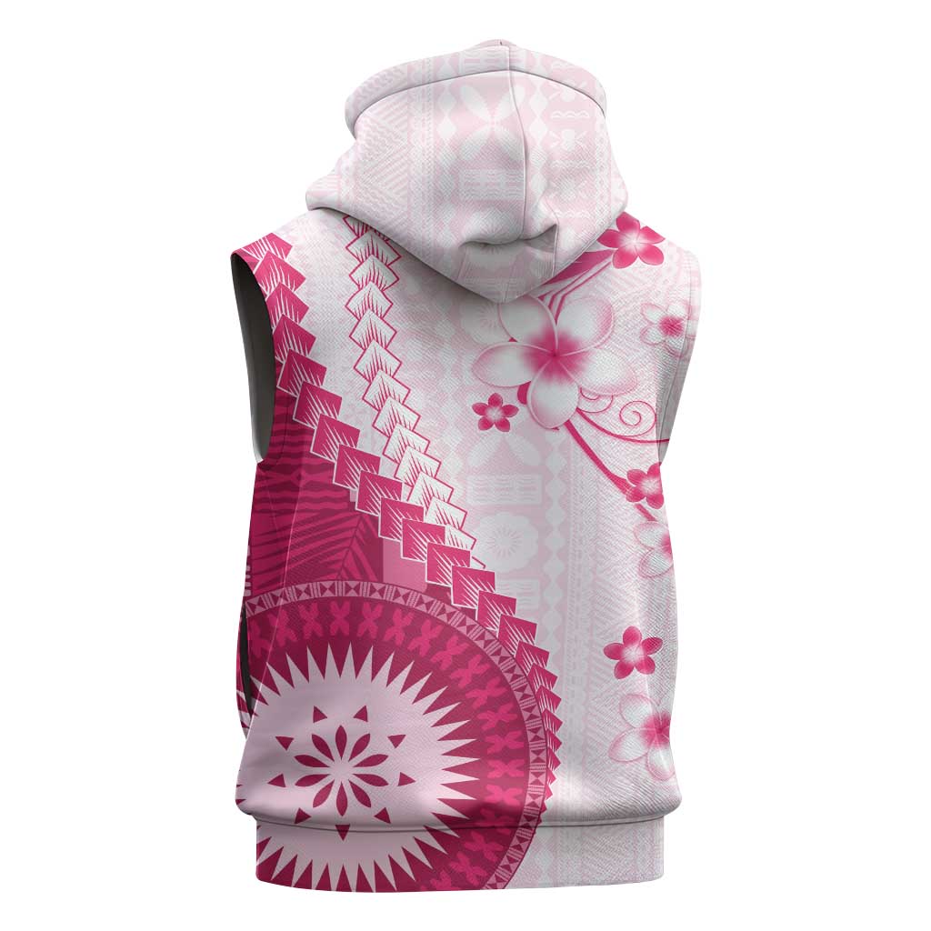 Bula Fiji Sleeveless Zip Hoodie Pink Plumeria Masi Tapa Pattern LT05 - Polynesian Pride