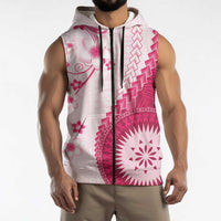 Bula Fiji Sleeveless Zip Hoodie Pink Plumeria Masi Tapa Pattern LT05 - Polynesian Pride