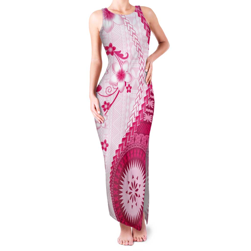 Bula Fiji Tank Maxi Dress Pink Plumeria Masi Tapa Pattern LT05 Women Pink - Polynesian Pride