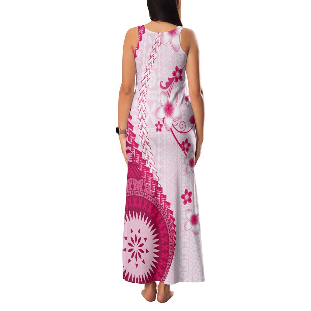 Bula Fiji Tank Maxi Dress Pink Plumeria Masi Tapa Pattern LT05 - Polynesian Pride